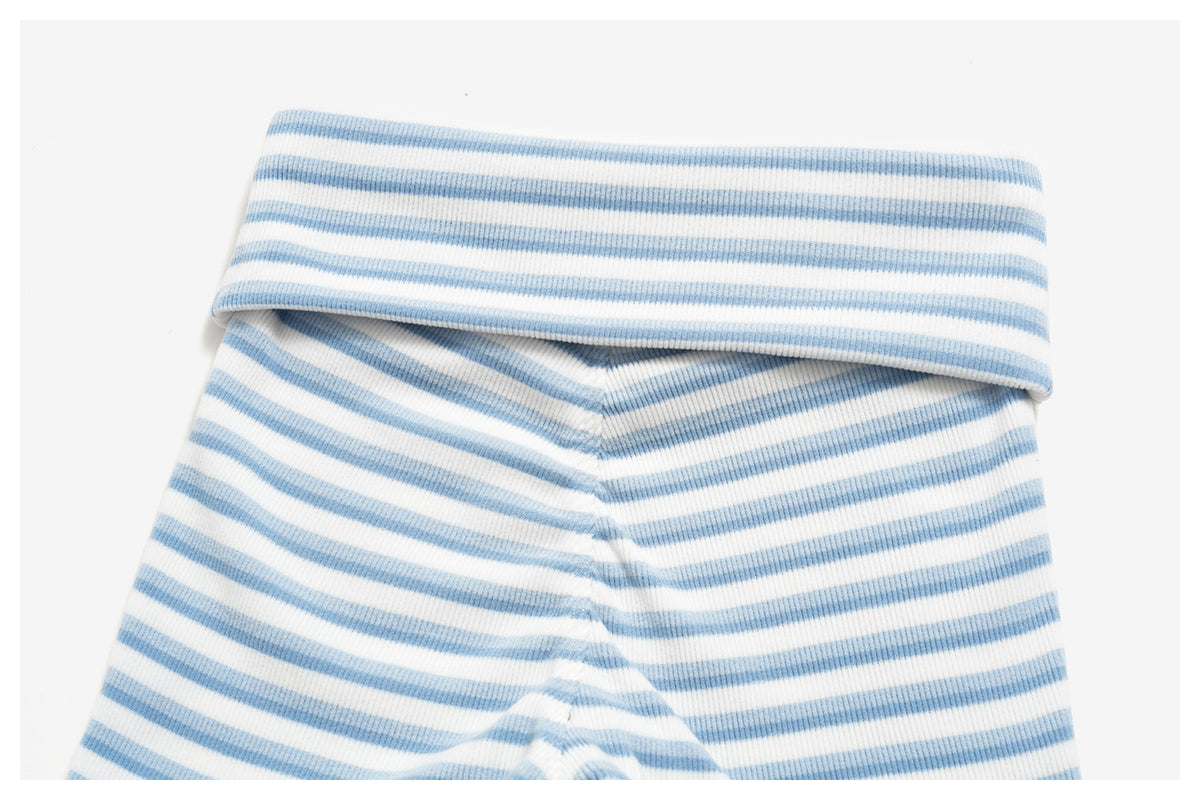 Women Ribbed Striped Fold Over High Waist Yoga Biker Shorts