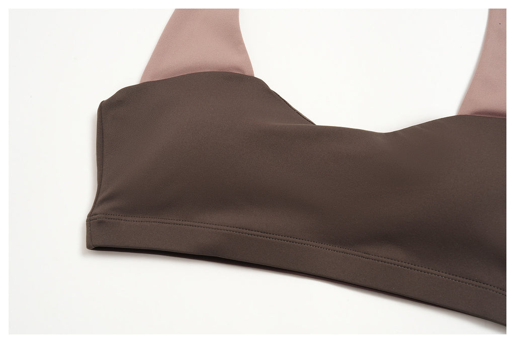 Women Color Blocking Halter Neck Open Back Sports Bra