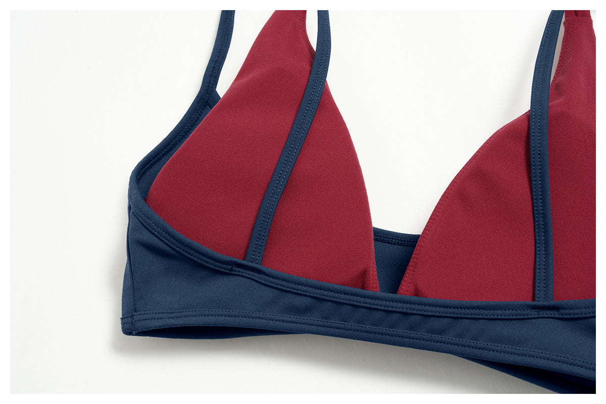 Women Colorblock Double Strap Halter Sports Bra