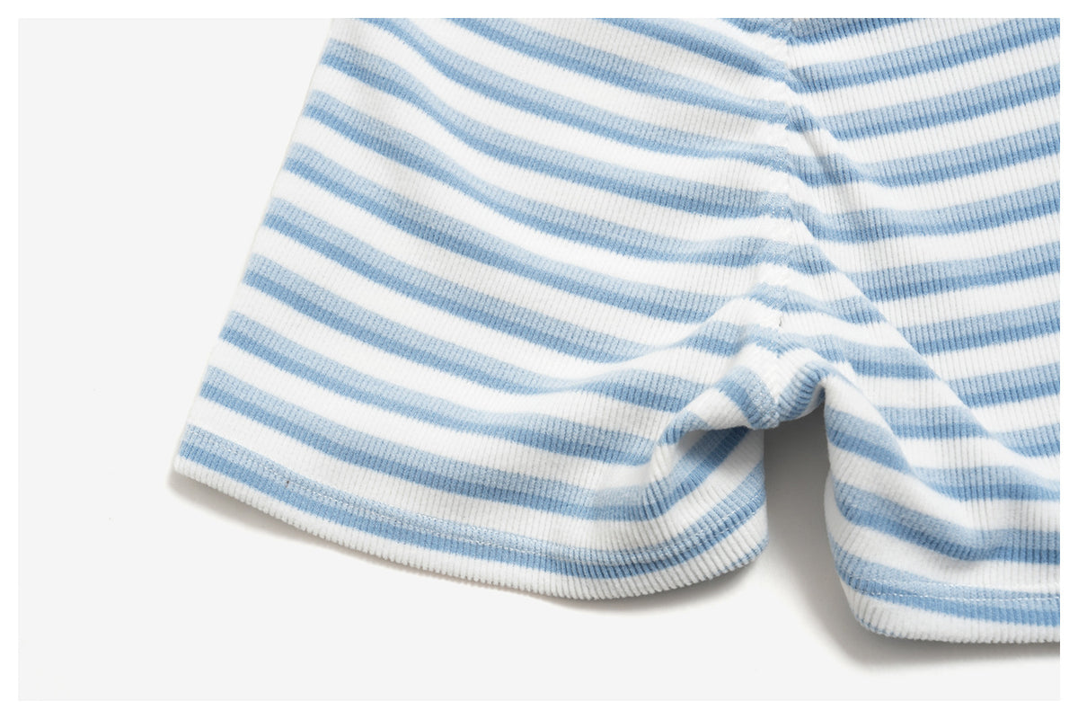Women Ribbed Striped Fold Over High Waist Yoga Biker Shorts