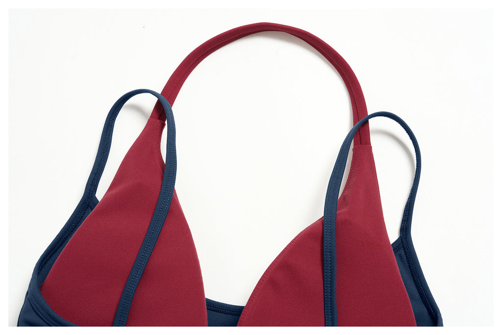 Women Colorblock Double Strap Halter Sports Bra