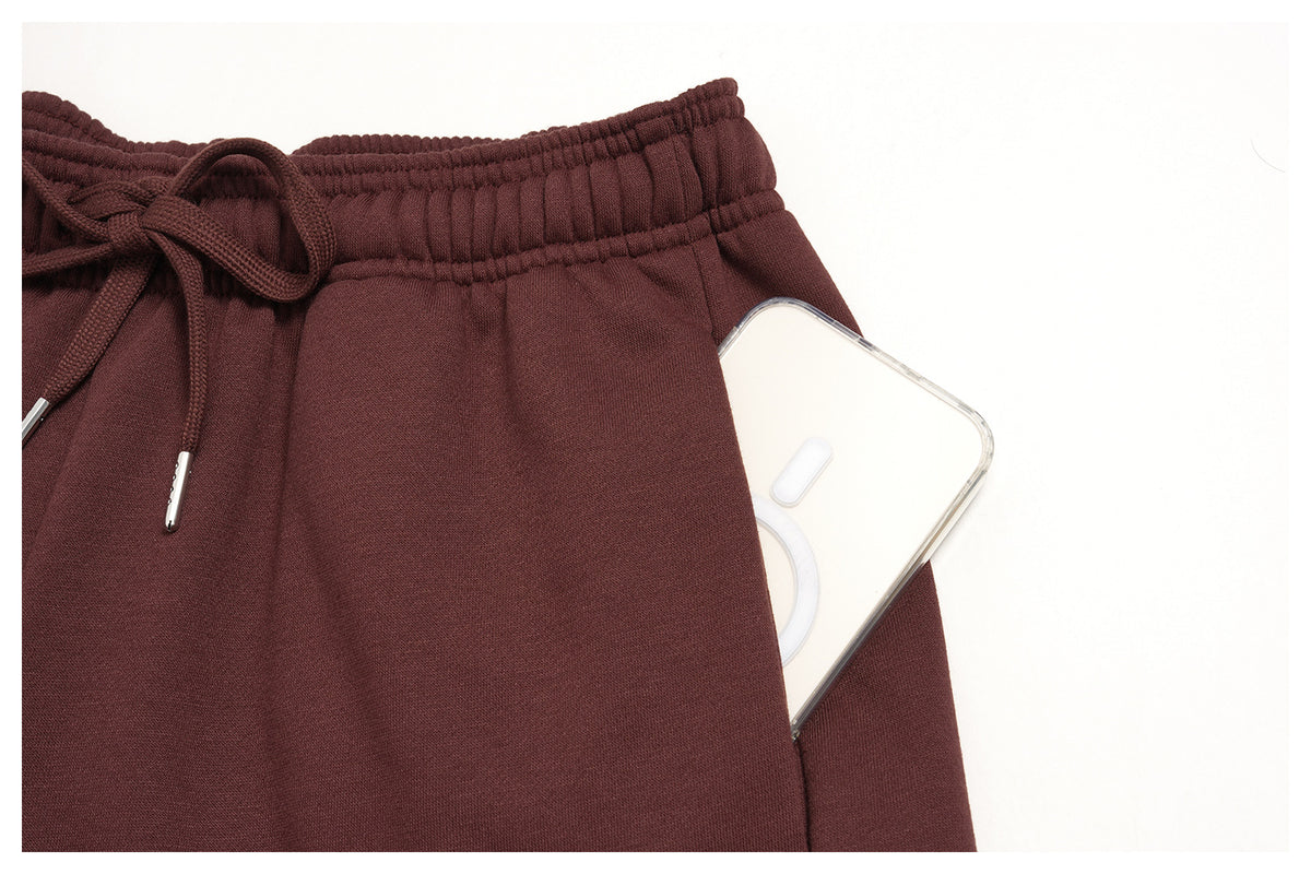 Women Fleece Lined Sweat Shorts Drawstring Waist Loose Warm Shorts with Side Pockets for Autumn Winter