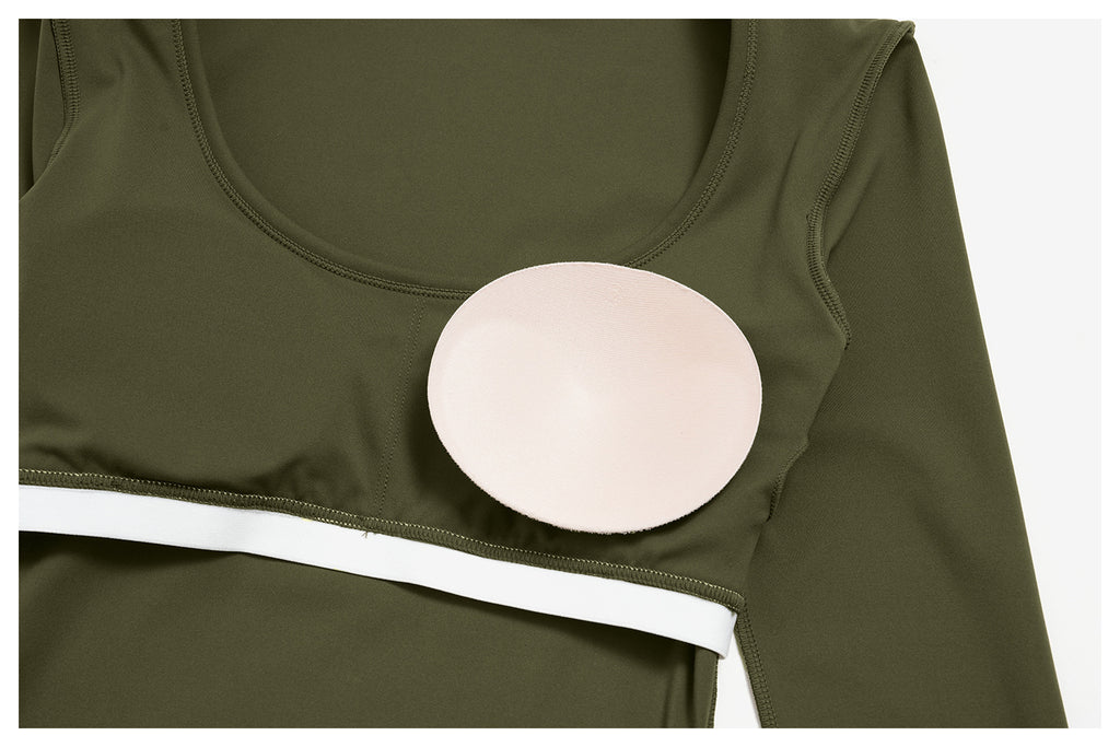 Women U Neck Long Sleeve Crop Yoga Top with Removable Padded