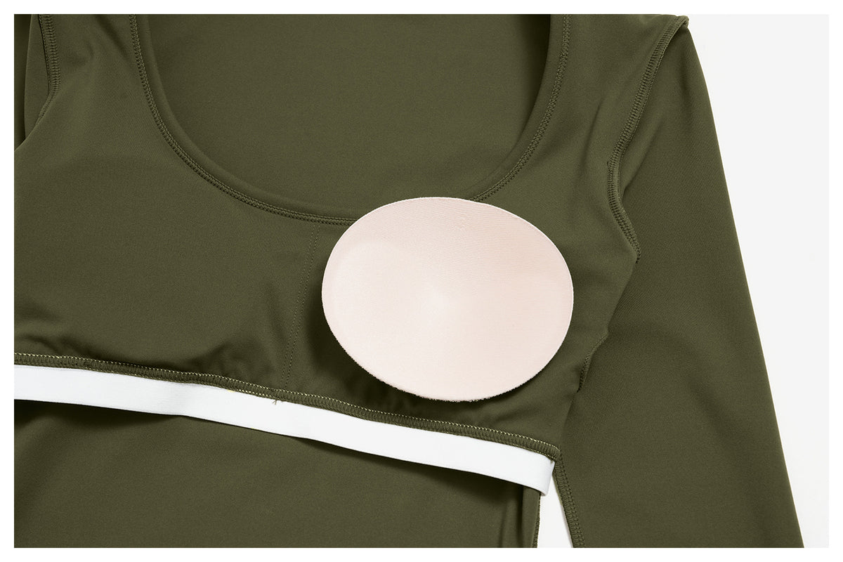 Women U Neck Long Sleeve Crop Yoga Top with Removable Padded