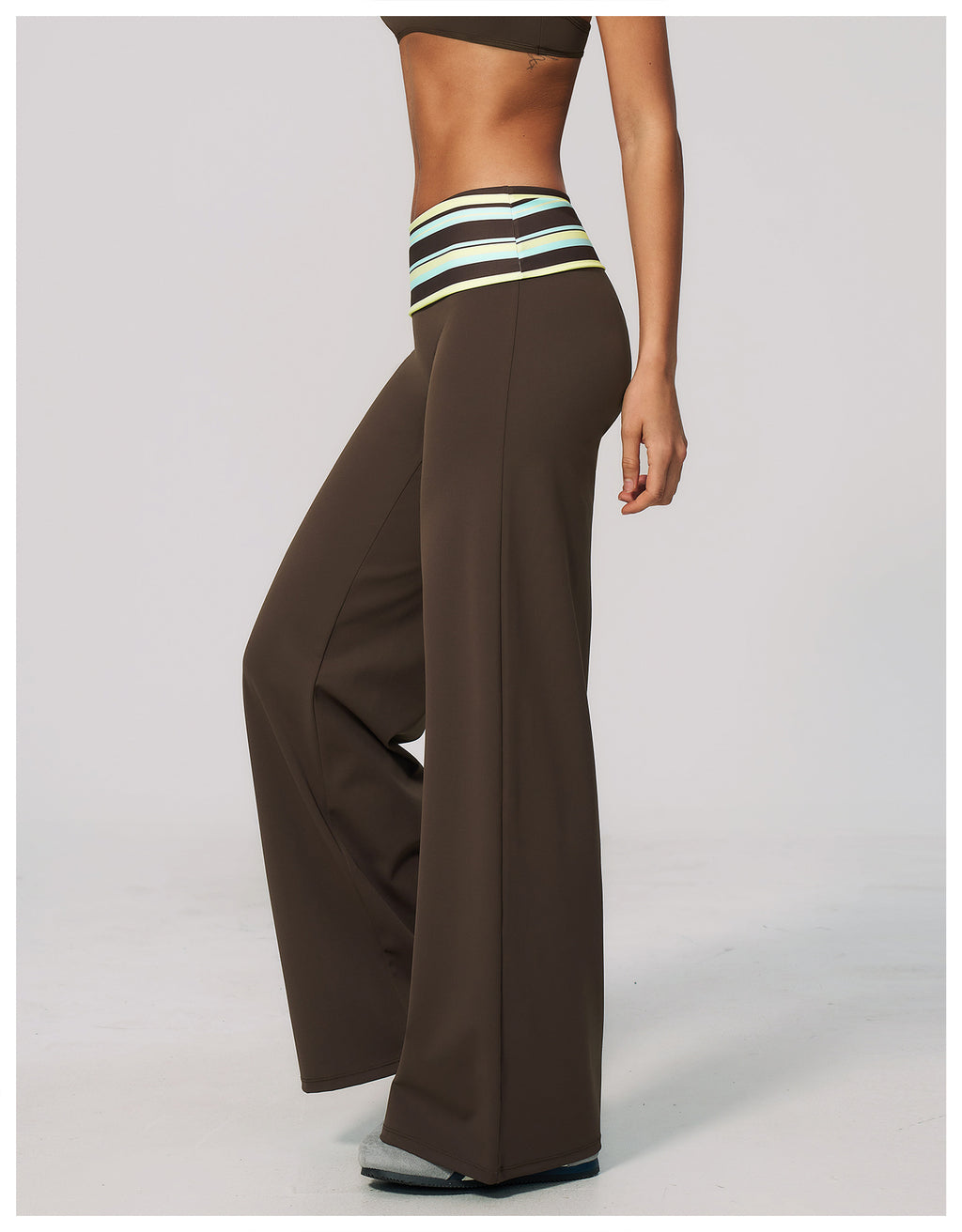 Women Fold Over Striped Waist Flare Yoga Pants High Waist Bootcut Workout Pants