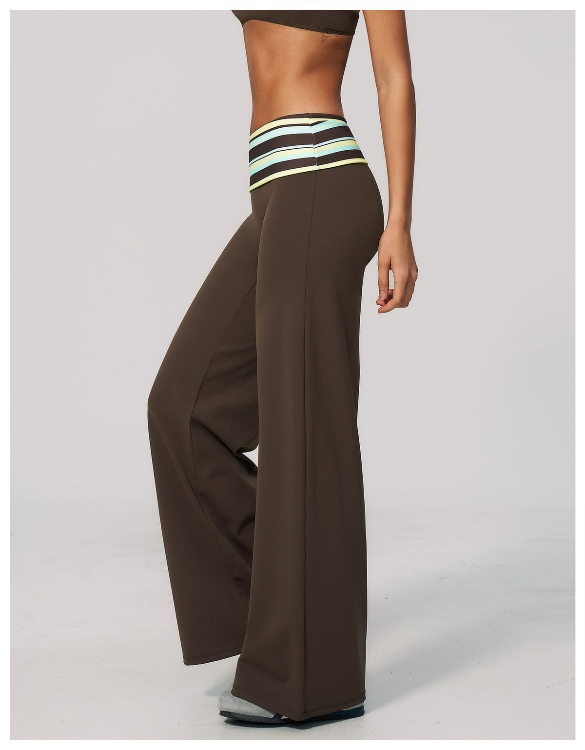 Women Fold Over Striped Waist Flare Yoga Pants High Waist Bootcut Workout Pants