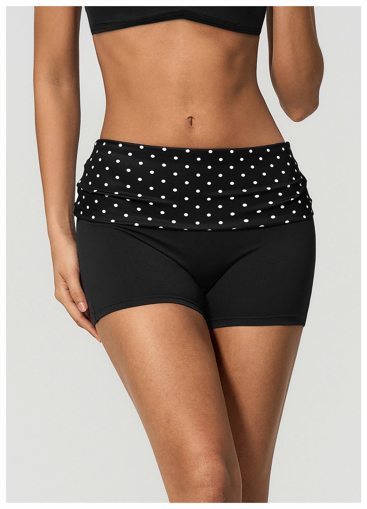 Women Fold Over Striped Waist Yoga Shorts High Waist Tight Workout Biker Shorts