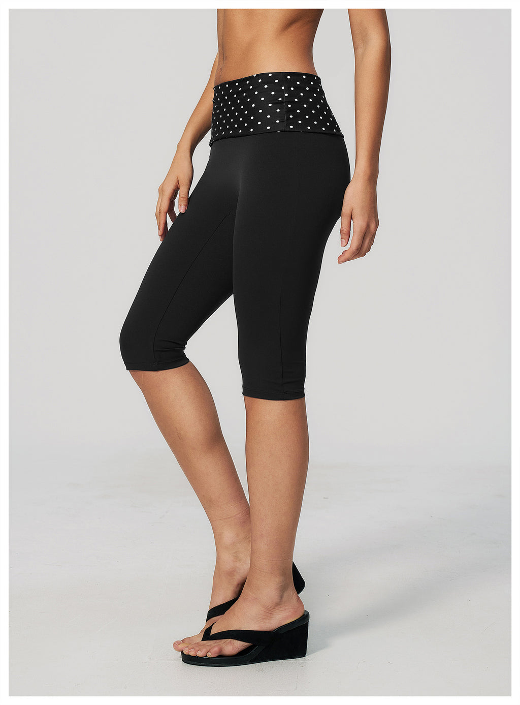 Women Fold Over Striped Waist Capri Yoga Pants High Waist Workout Capris Leggings