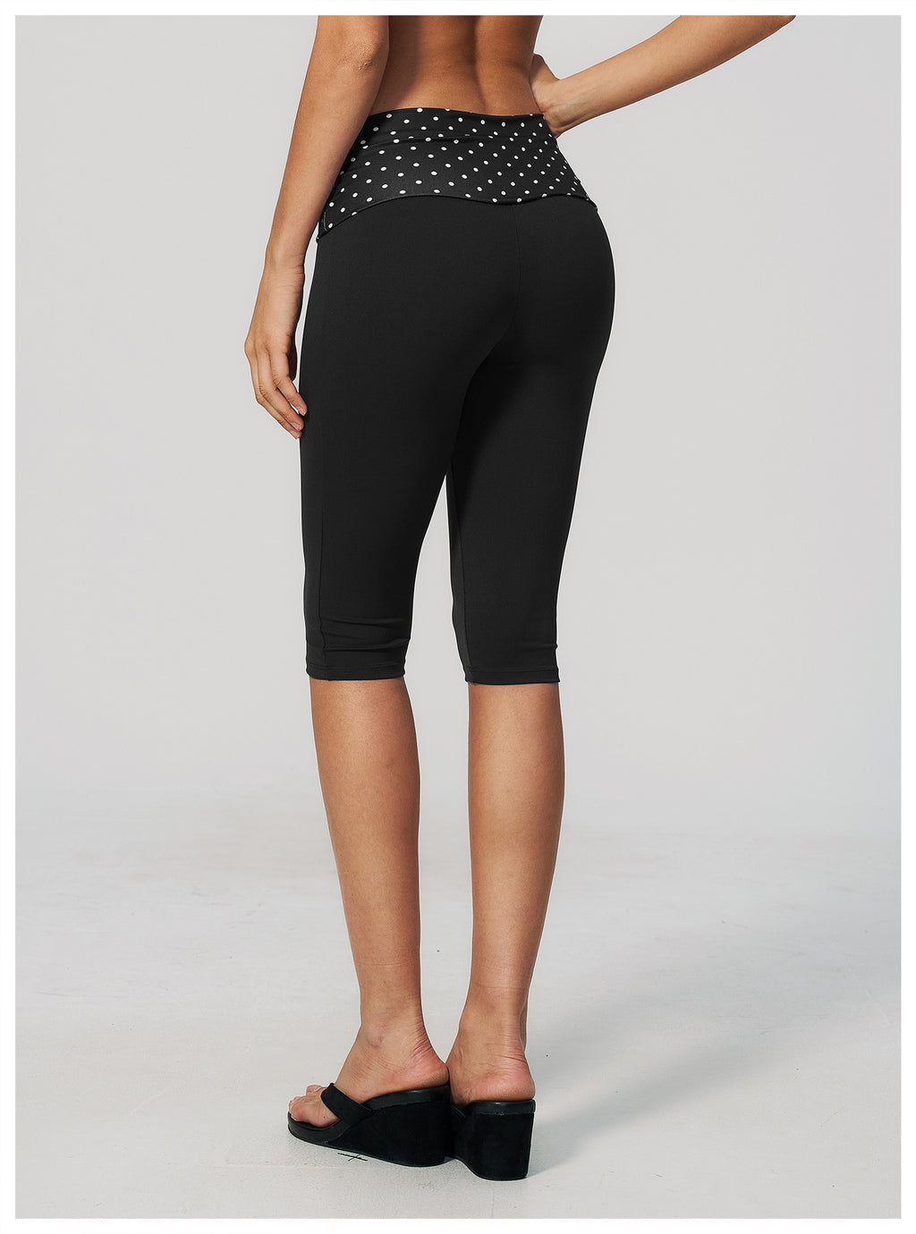 Women Fold Over Striped Waist Capri Yoga Pants High Waist Workout Capris Leggings