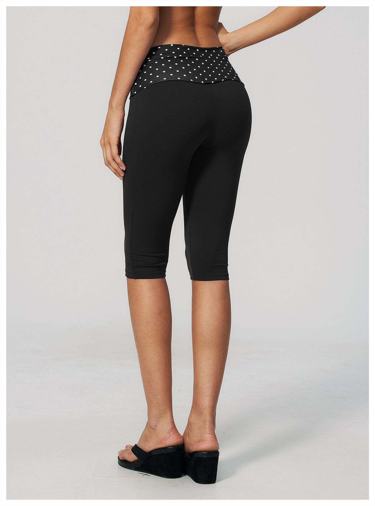 Women Fold Over Striped Waist Capri Yoga Pants High Waist Workout Capris Leggings