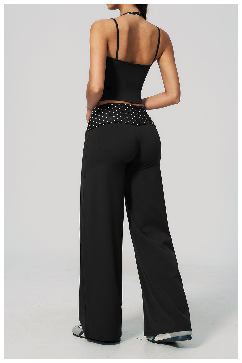 Women 2 Piece Yoga Set Halter Fake Two Piece Yoga Vest and Fold Over Striped Waist Wide Leg Workout Pants