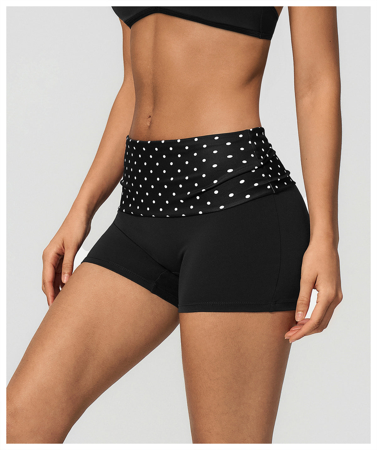 Women Fold Over Striped Waist Yoga Shorts High Waist Tight Workout Biker Shorts