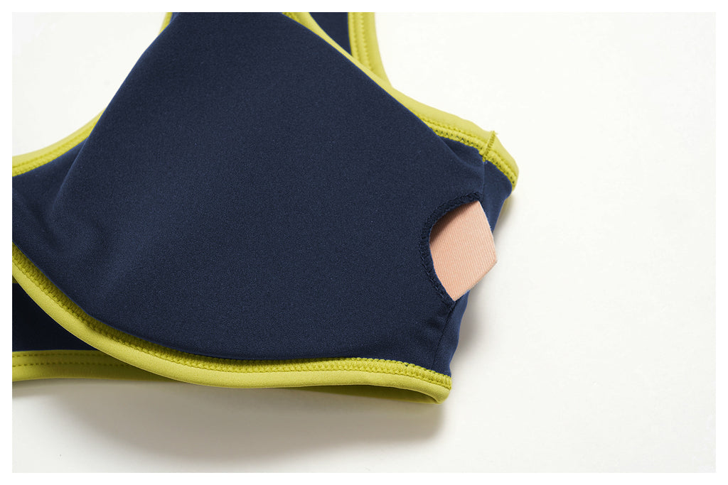 Women Contrast Color V Neck U Back Sports Bra
