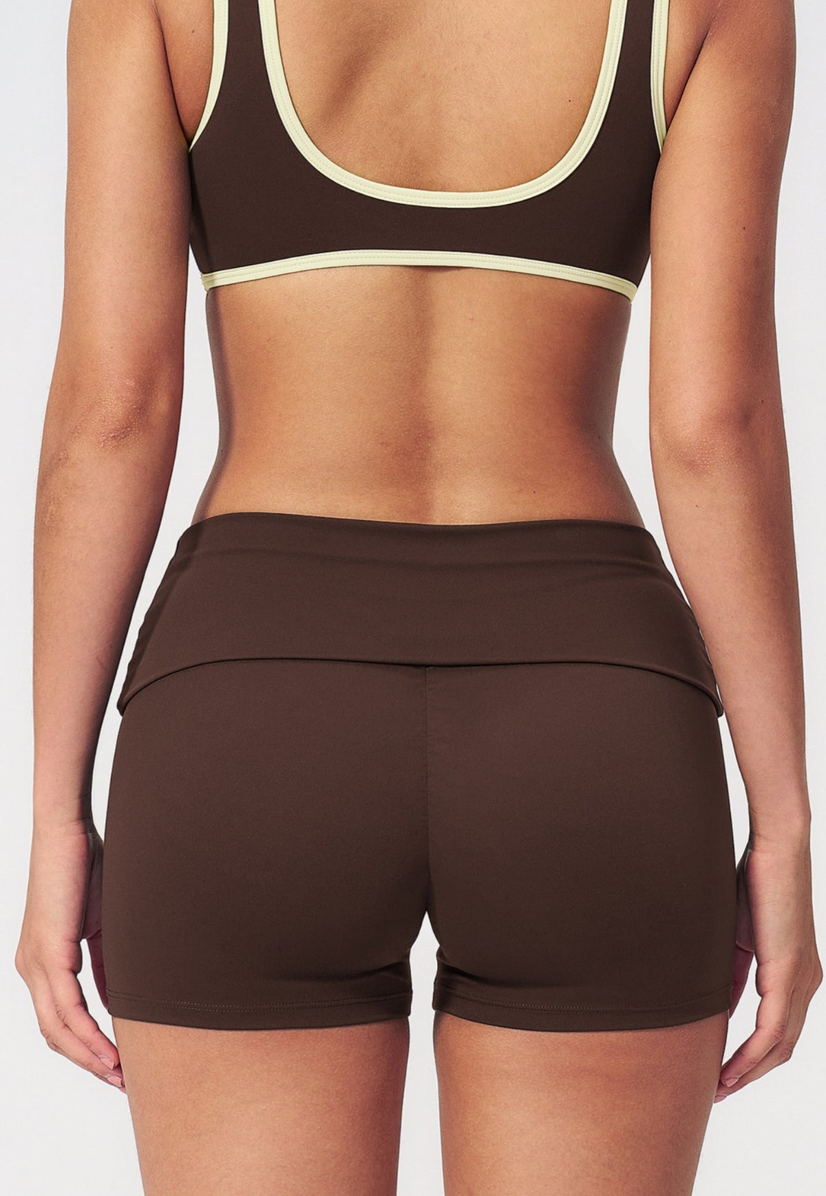 Women Fold Over Waist Contrast Side Stripe Yoga Shorts