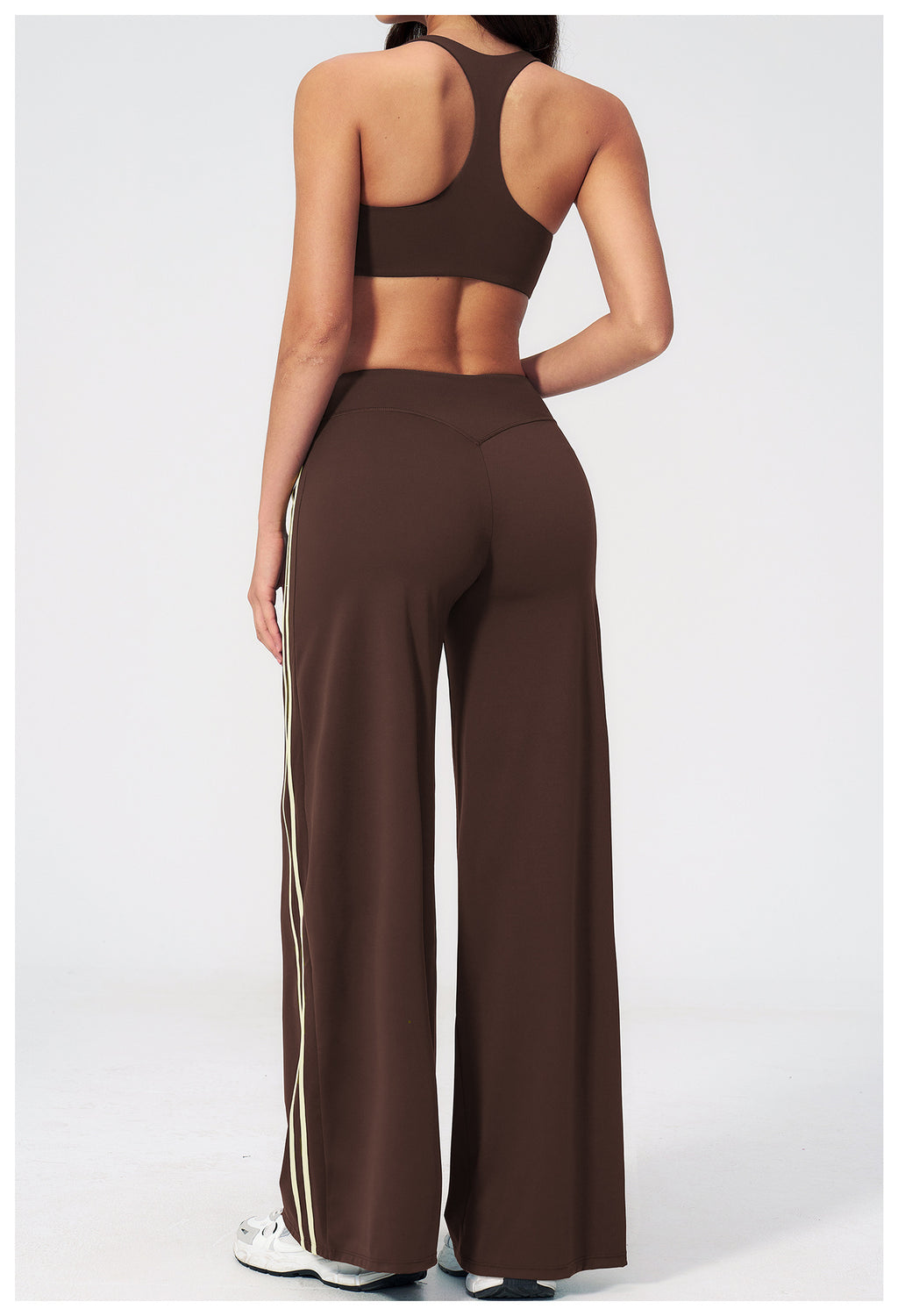 2 PCS Yoga Set Women Racerback High Support Sports Bra and Contrast Side Stripe Fitness Gym Wide Leg Pants