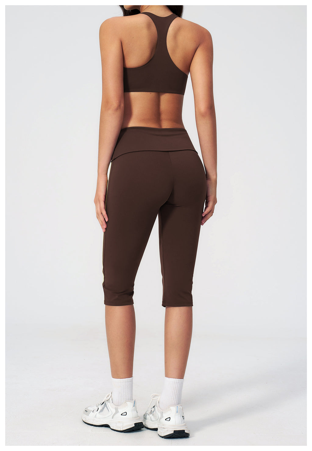 2 PCS Workout Set Women Racerback High Support Sports Bra and Fold Over Waist Capri Yoga Leggings