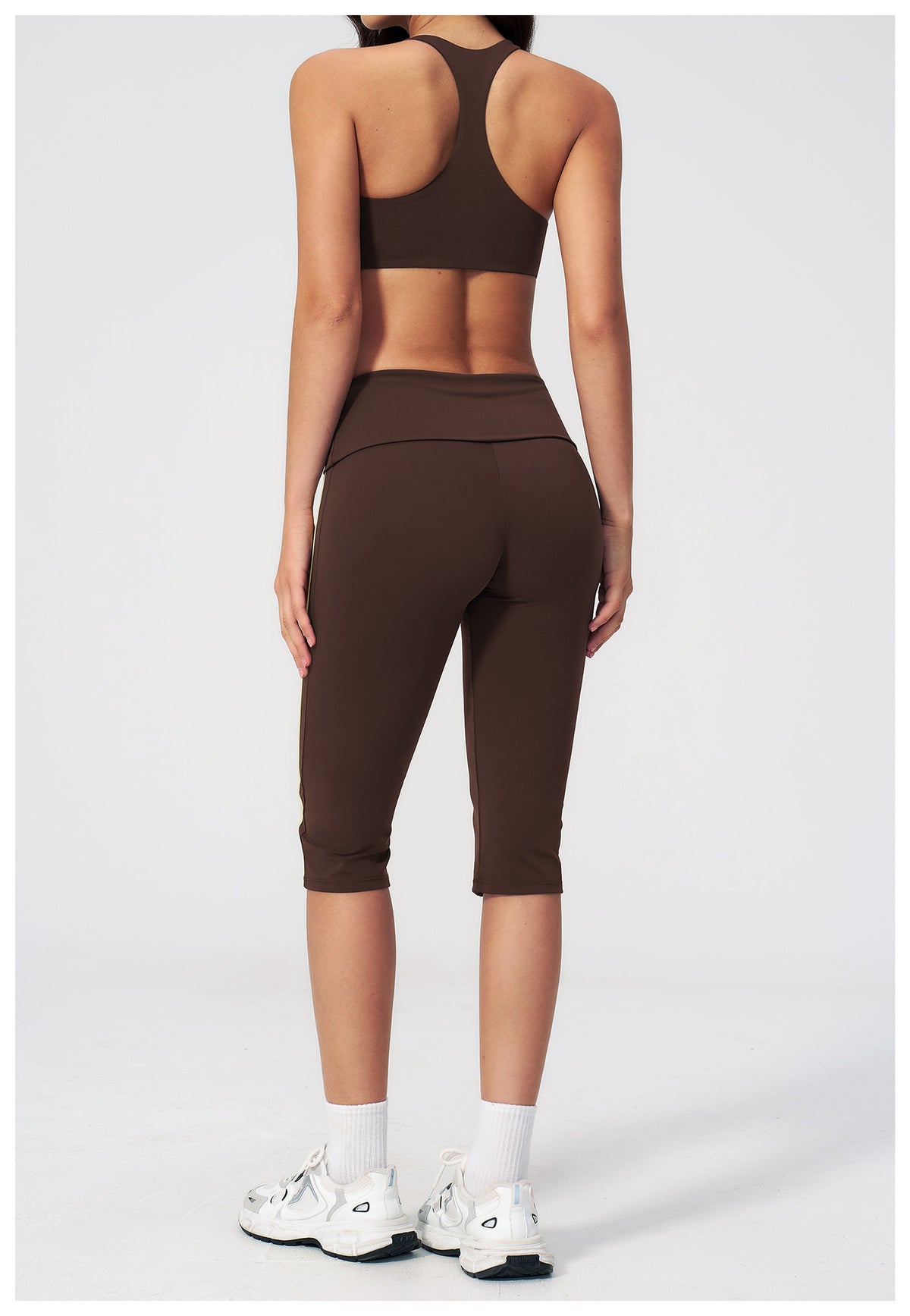 2 PCS Workout Set Women Racerback High Support Sports Bra and Fold Over Waist Capri Yoga Leggings