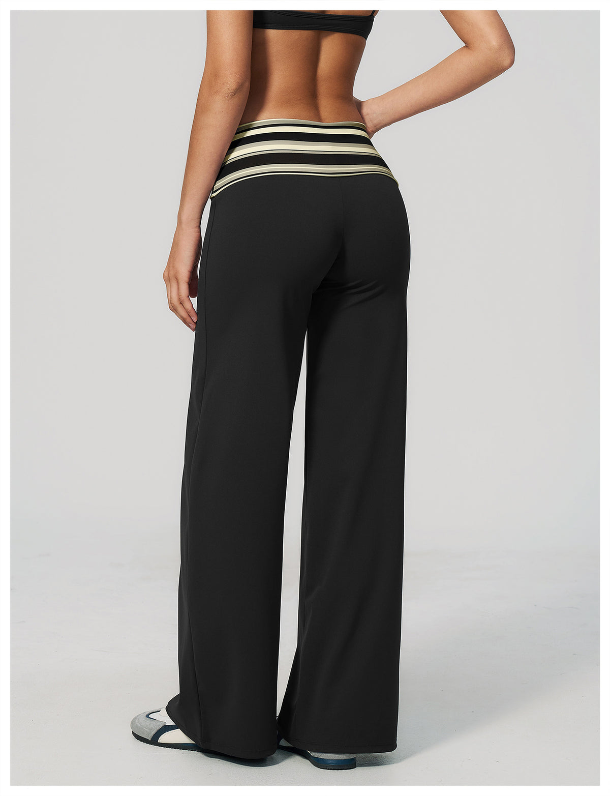 Women Fold Over Striped Waist Flare Yoga Pants High Waist Bootcut Workout Pants