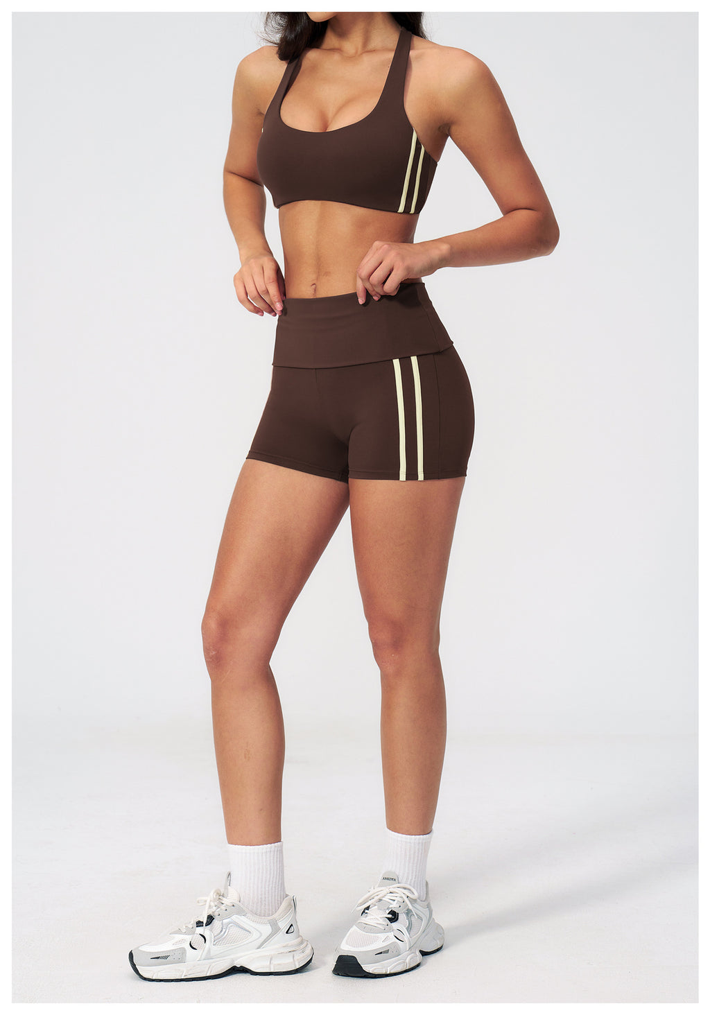2 PCS Workout Set Women Racerback High Support Sports Bra and Fold Over Waist Running Shorts