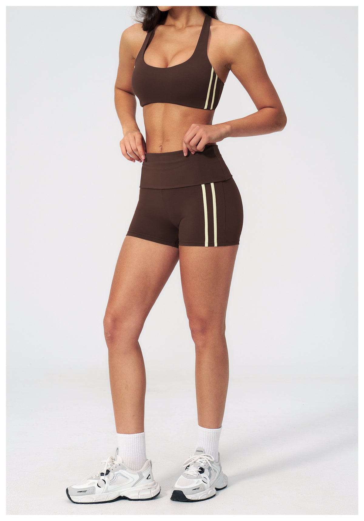 2 PCS Workout Set Women Racerback High Support Sports Bra and Fold Over Waist Running Shorts