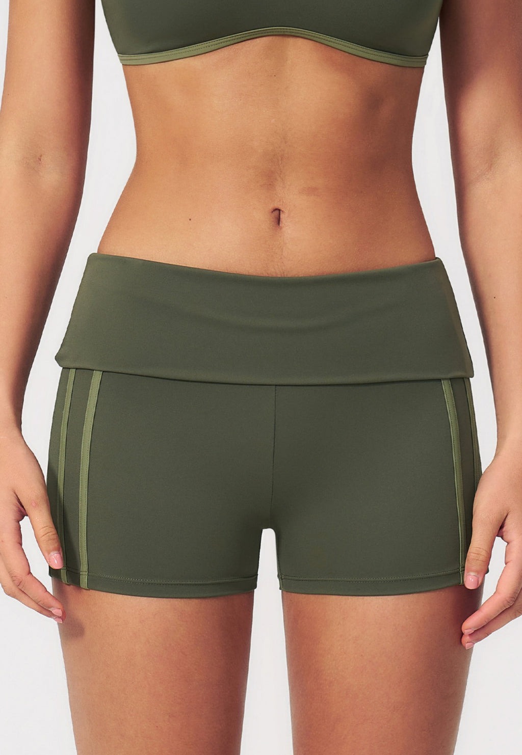Women Fold Over Waist Contrast Side Stripe Yoga Shorts