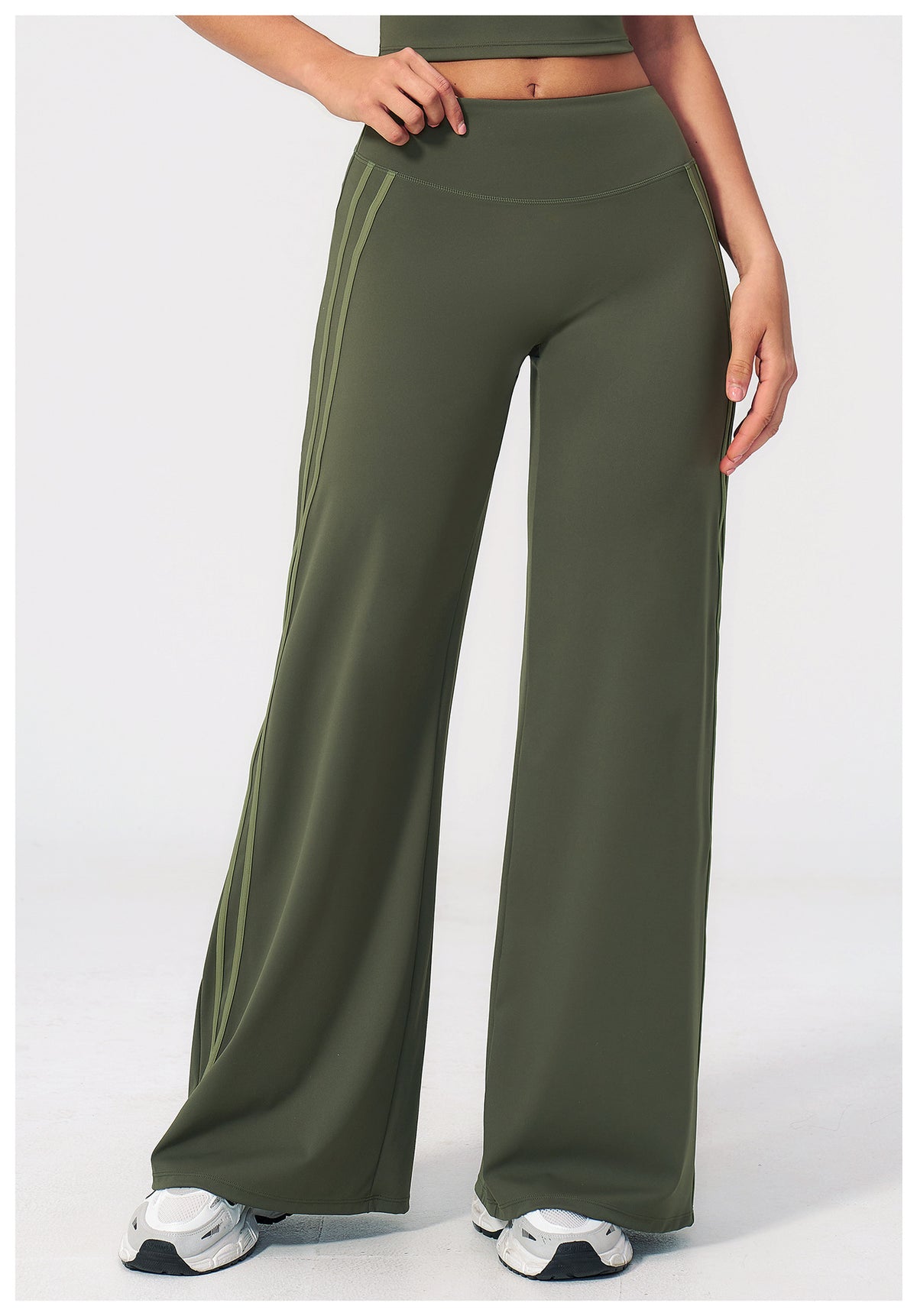 Women Contrast Side Stripe Fitness Gym Wide Leg Pants