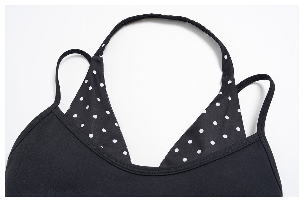 Women Halter Fake Two Piece Sports Bra Striped Print Thin Strap High Support Yoga Bra