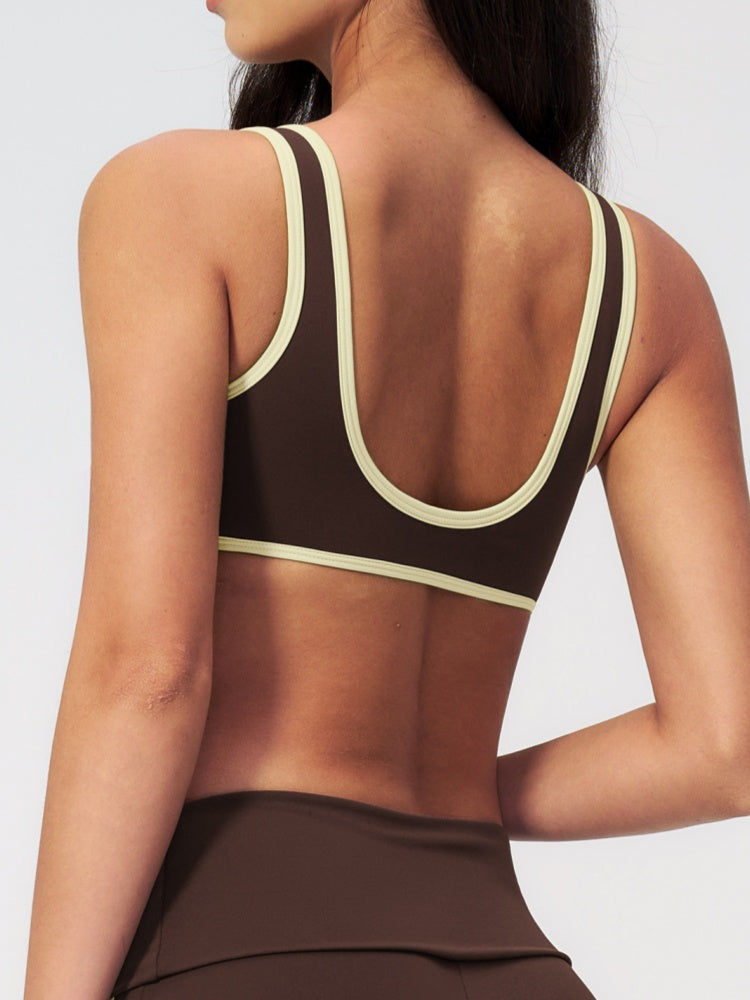 Women Contrast Color V Neck U Back Sports Bra
