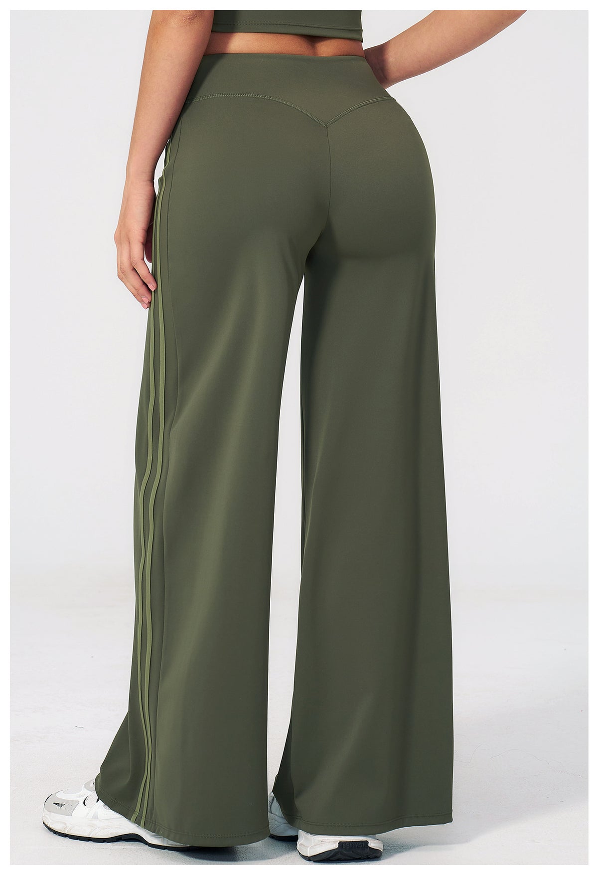 Women Contrast Side Stripe Fitness Gym Wide Leg Pants