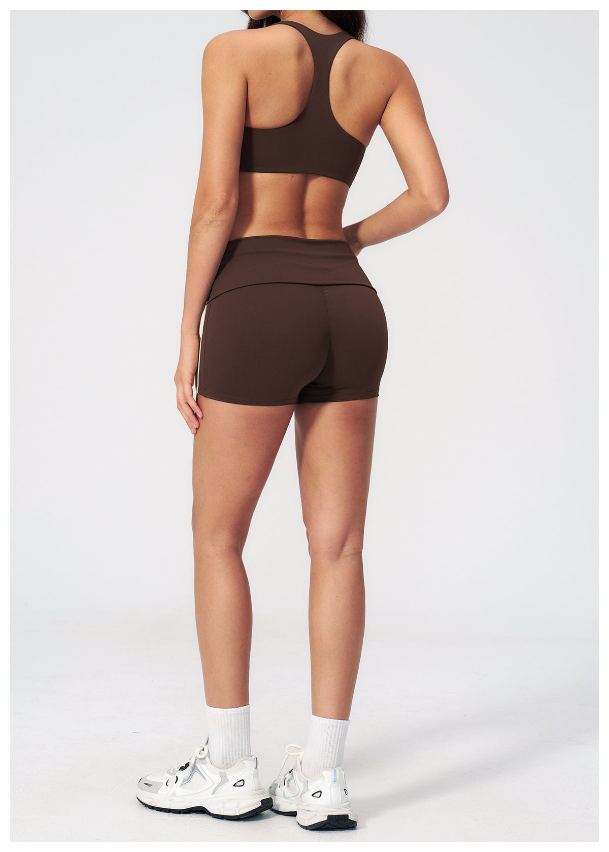 2 PCS Workout Set Women Racerback High Support Sports Bra and Fold Over Waist Running Shorts