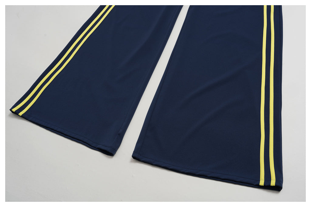 2 PCS Gym Set Women Contrast Color V Neck Backless Sports Bra and Contrast Side Stripe Fitness Sports Wide Leg Pants