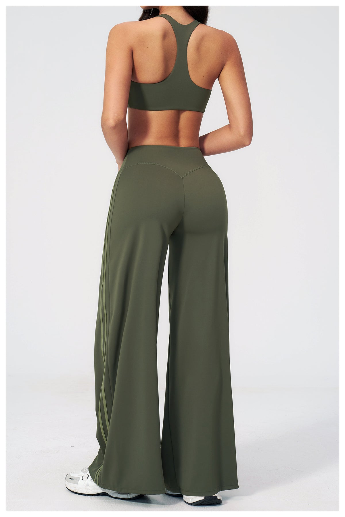 2 PCS Yoga Set Women Racerback High Support Sports Bra and Contrast Side Stripe Fitness Gym Wide Leg Pants