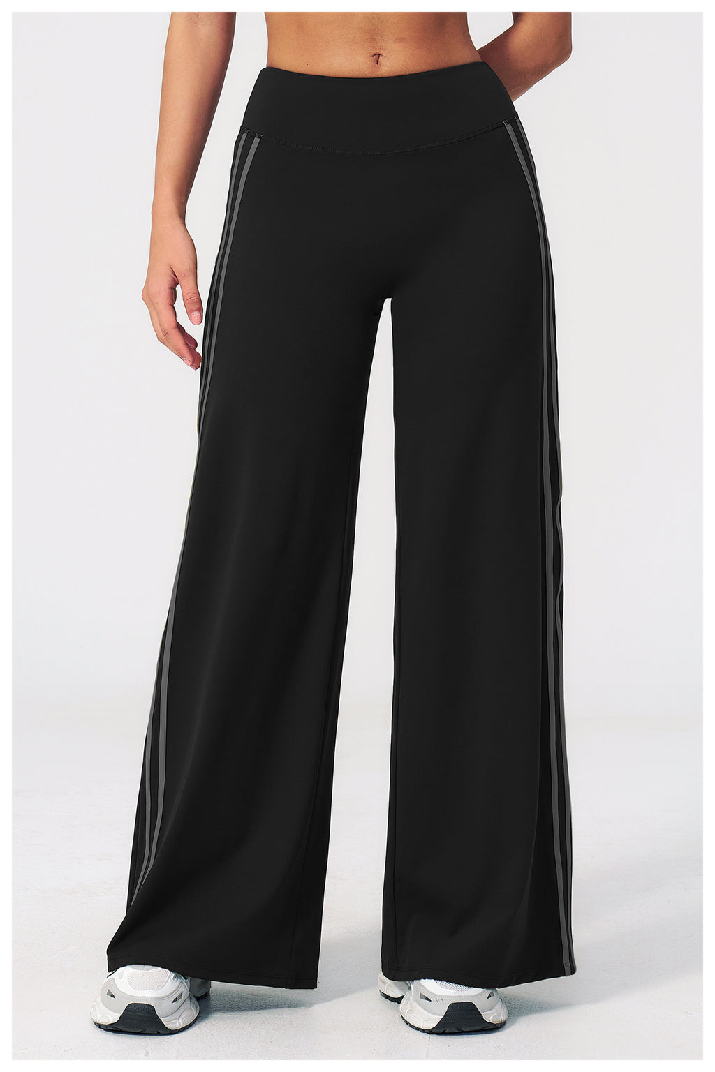 Women Contrast Side Stripe Fitness Gym Wide Leg Pants