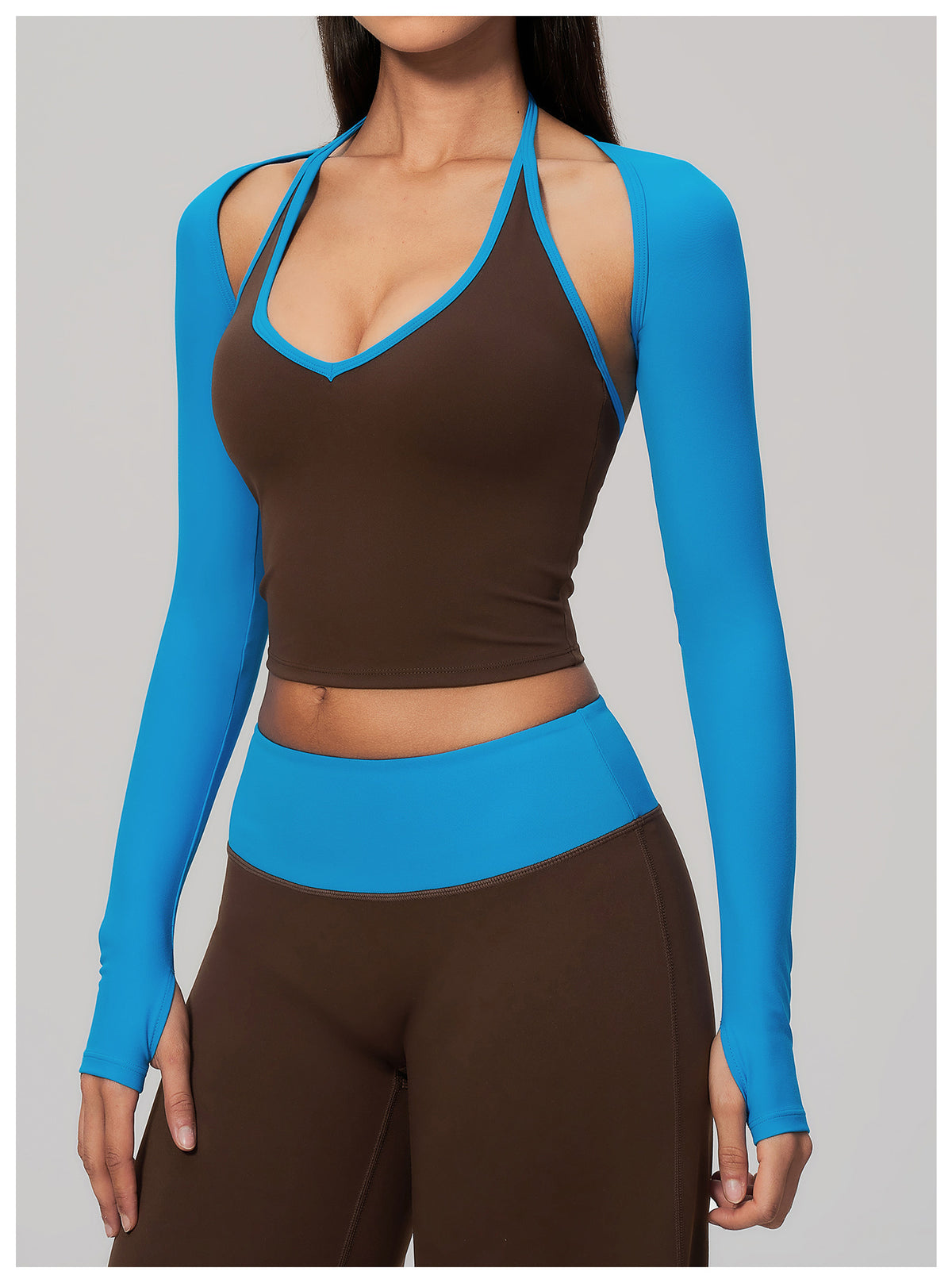 Women Cropped Long Sleeve Yoga Shrug With Thumb Hole