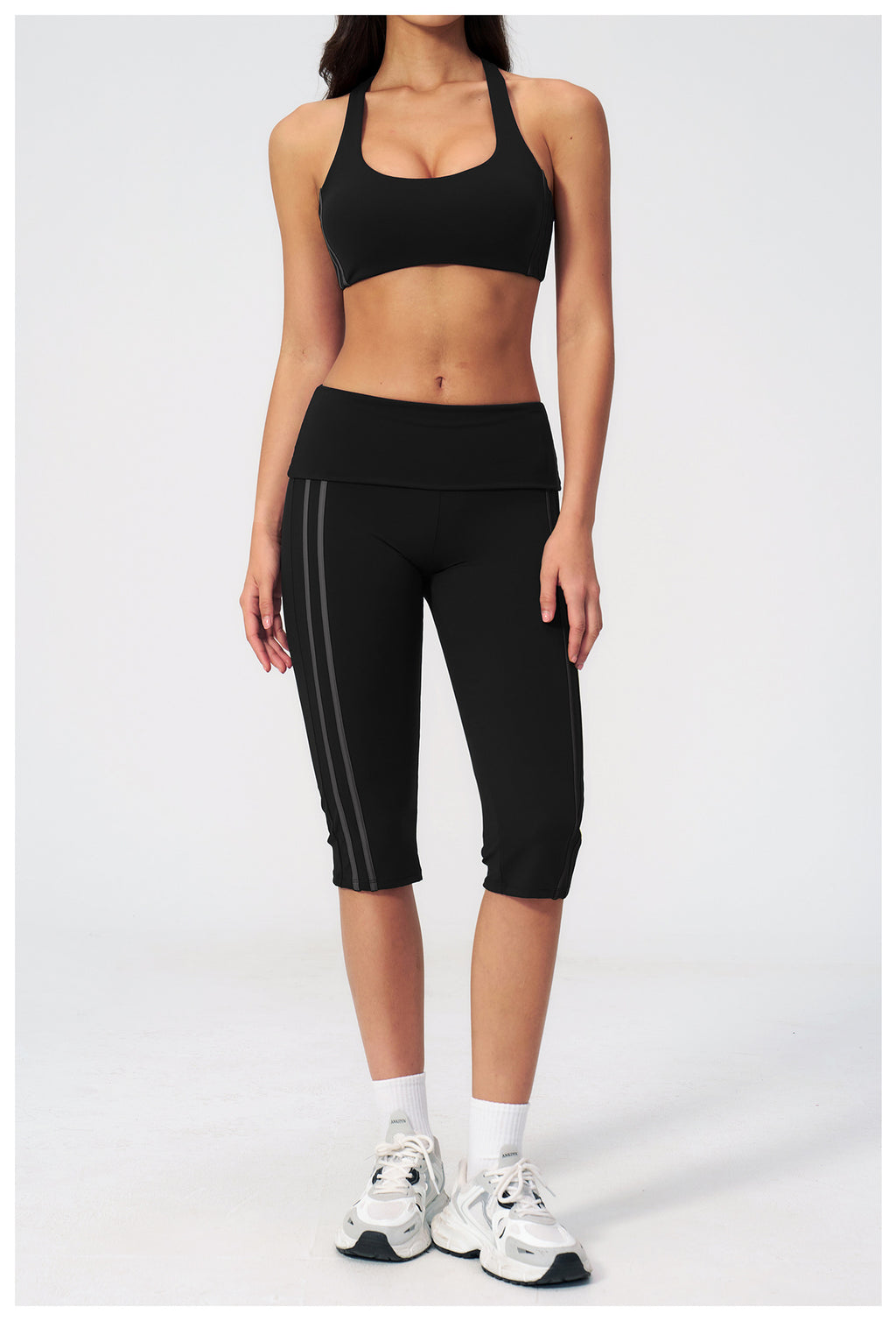 2 PCS Workout Set Women Racerback High Support Sports Bra and Fold Over Waist Capri Yoga Leggings