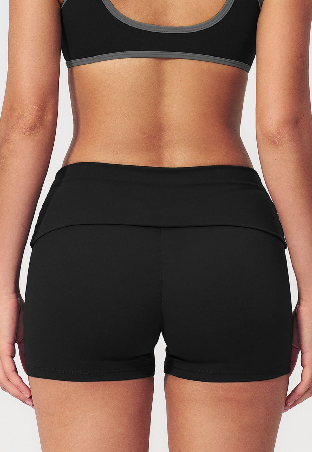 Women Fold Over Waist Contrast Side Stripe Yoga Shorts
