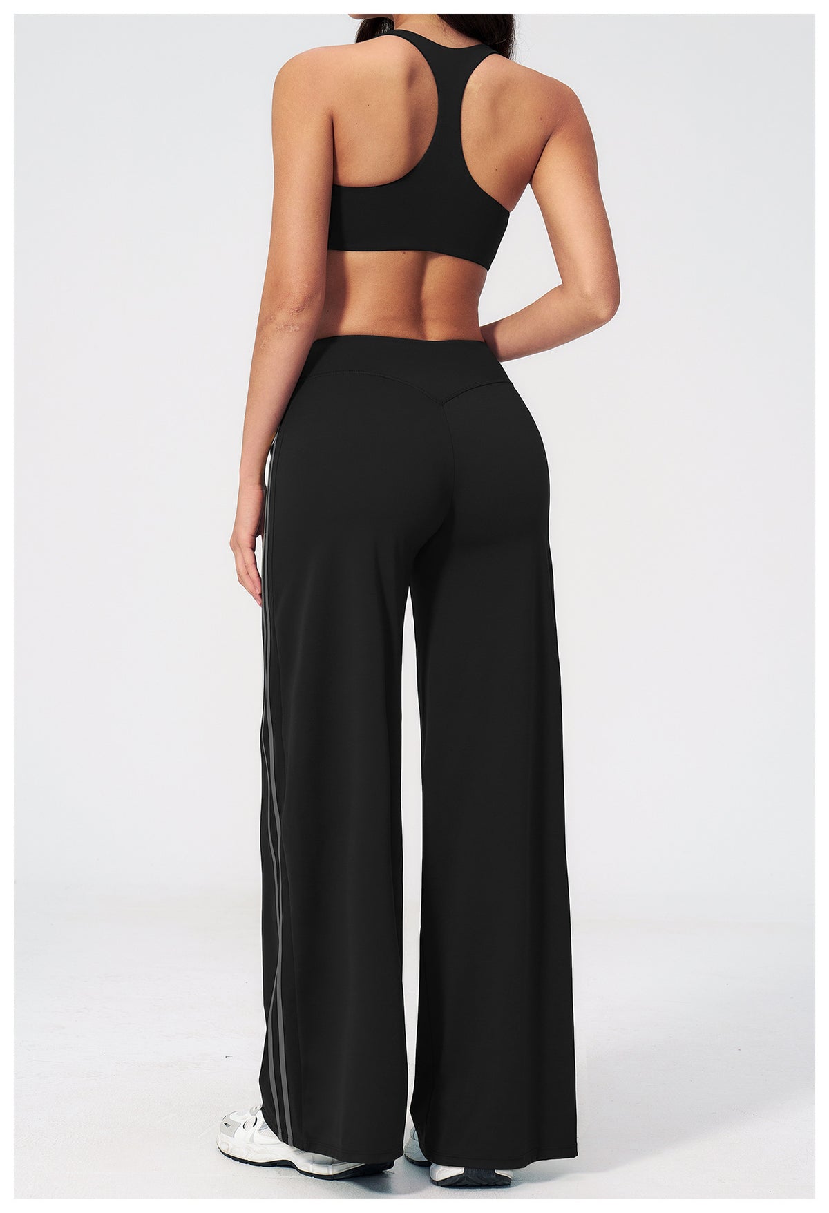 2 PCS Yoga Set Women Racerback High Support Sports Bra and Contrast Side Stripe Fitness Gym Wide Leg Pants