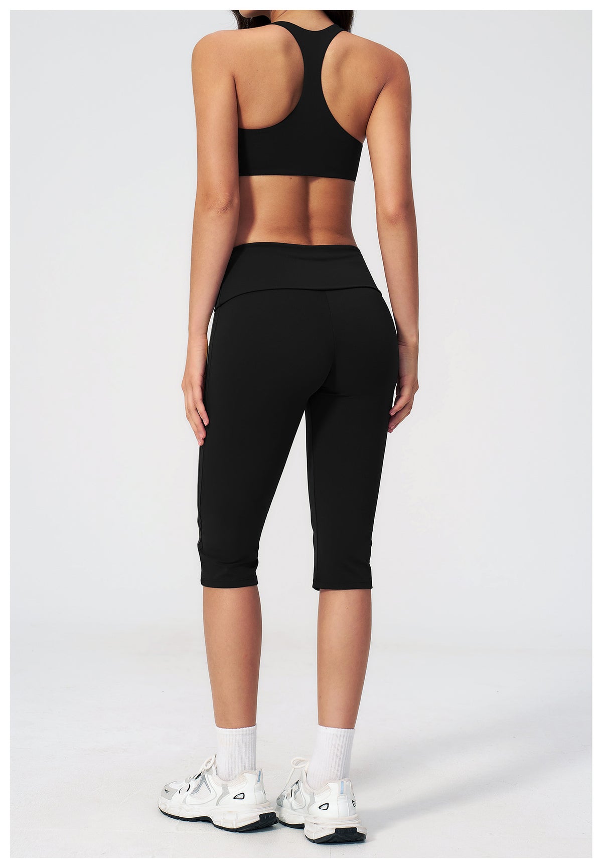 2 PCS Workout Set Women Racerback High Support Sports Bra and Fold Over Waist Capri Yoga Leggings
