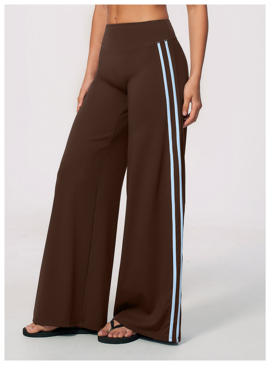 Women Contrast Side Stripe Fitness Gym Wide Leg Pants