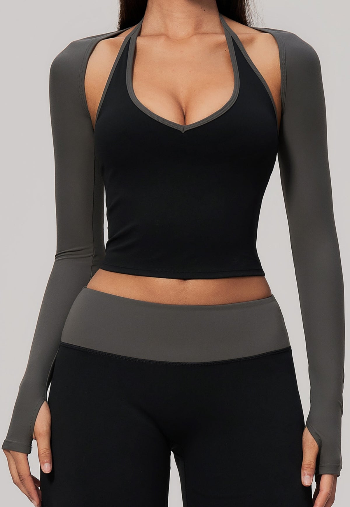 Women Cropped Long Sleeve Yoga Shrug With Thumb Hole