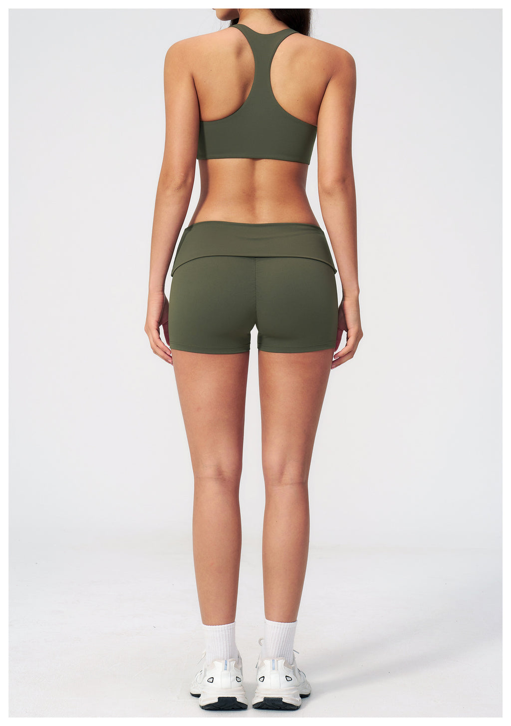 2 PCS Workout Set Women Racerback High Support Sports Bra and Fold Over Waist Running Shorts
