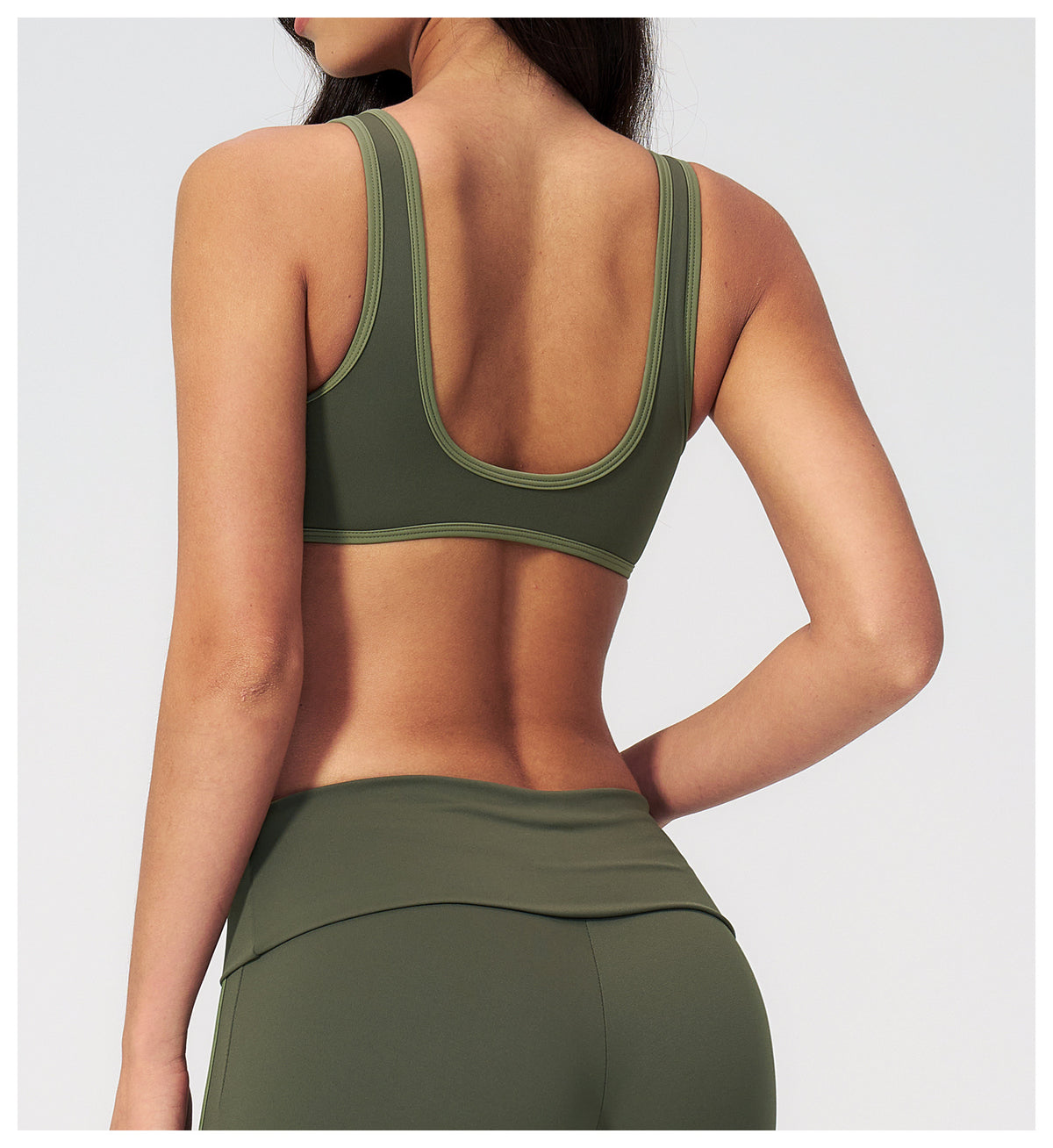 Women Contrast Color V Neck U Back Sports Bra