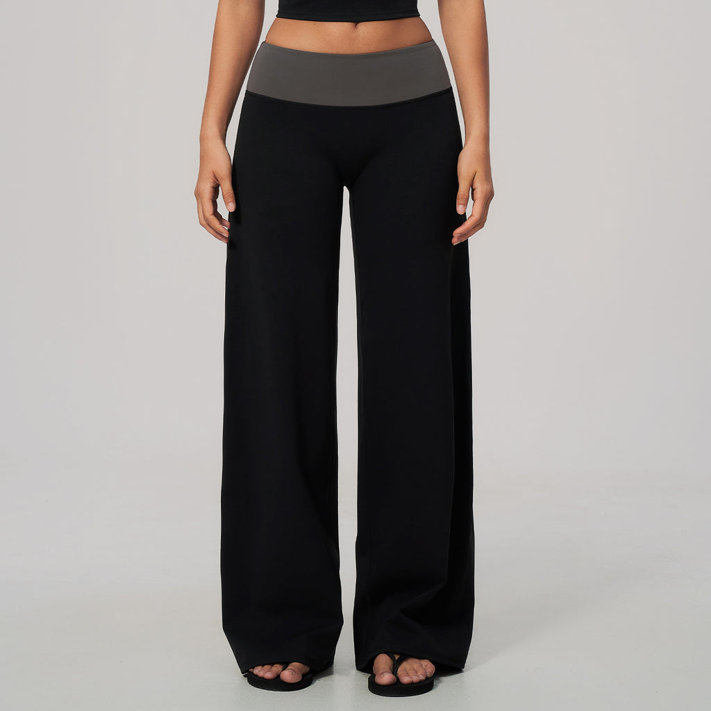 Women Color Block Brushed High Waist Wide Leg Yoga Pants