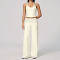 Women 2 Piece Yoga Set Halter Fake Two Piece Yoga Vest and Fold Over Striped Waist Wide Leg Workout Pants