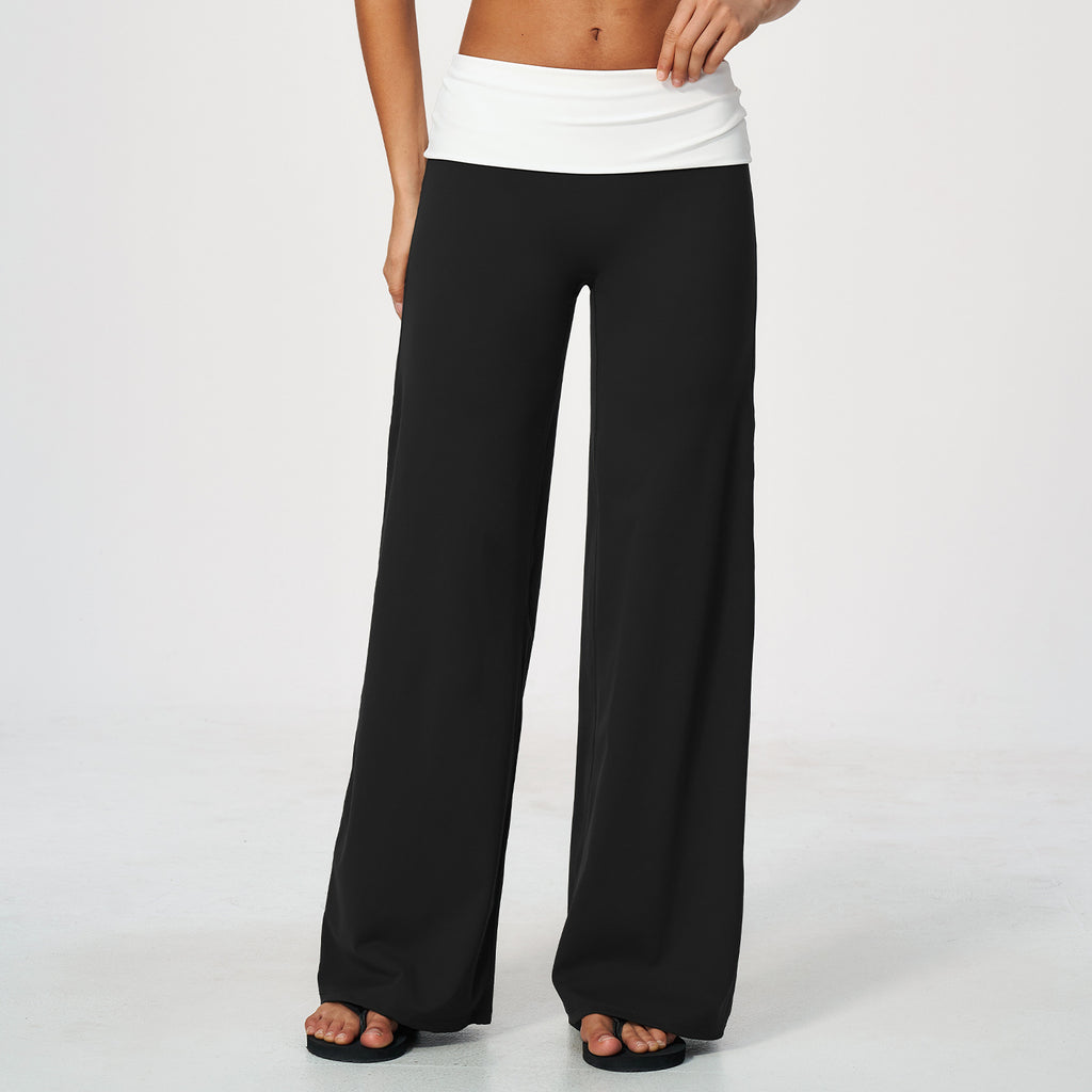 Women Brushed ColorBlock High Waisted Wide Leg Yoga Athletic Pants