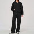 Women 2 Piece Fall Winter Tracksuits Fleece Lined Full Zip Oversized Hooded Jacket and Drawstring Waist Wide Leg Sweatpants with Side Pockets