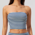Women Ribbed Striped Strapless Soft Tube Top with Chest Pad