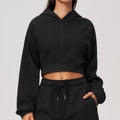 Women Fleece Lined Cropped Zip Up Hoodie Oversized Warm Hooded Jacket for Autumn Winter