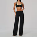 2 Piece Colorblock Double Strap Halter Sports Bra and High Waisted Loose Fit Wide Leg Yoga Pants Set
