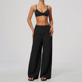 2 Piece Set Women V Neck Twist Back Adjustable Spaghetti Straps Sports Bra and High Waist Loose Casual Sports Wide Leg Pants